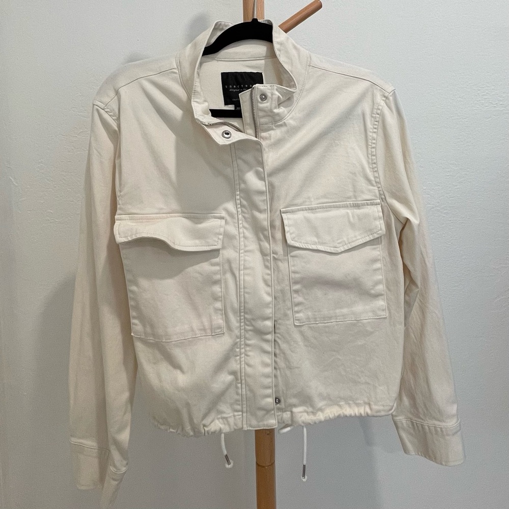 Sanctuary Women’s Off White Cotton Utility Cropped Jacket